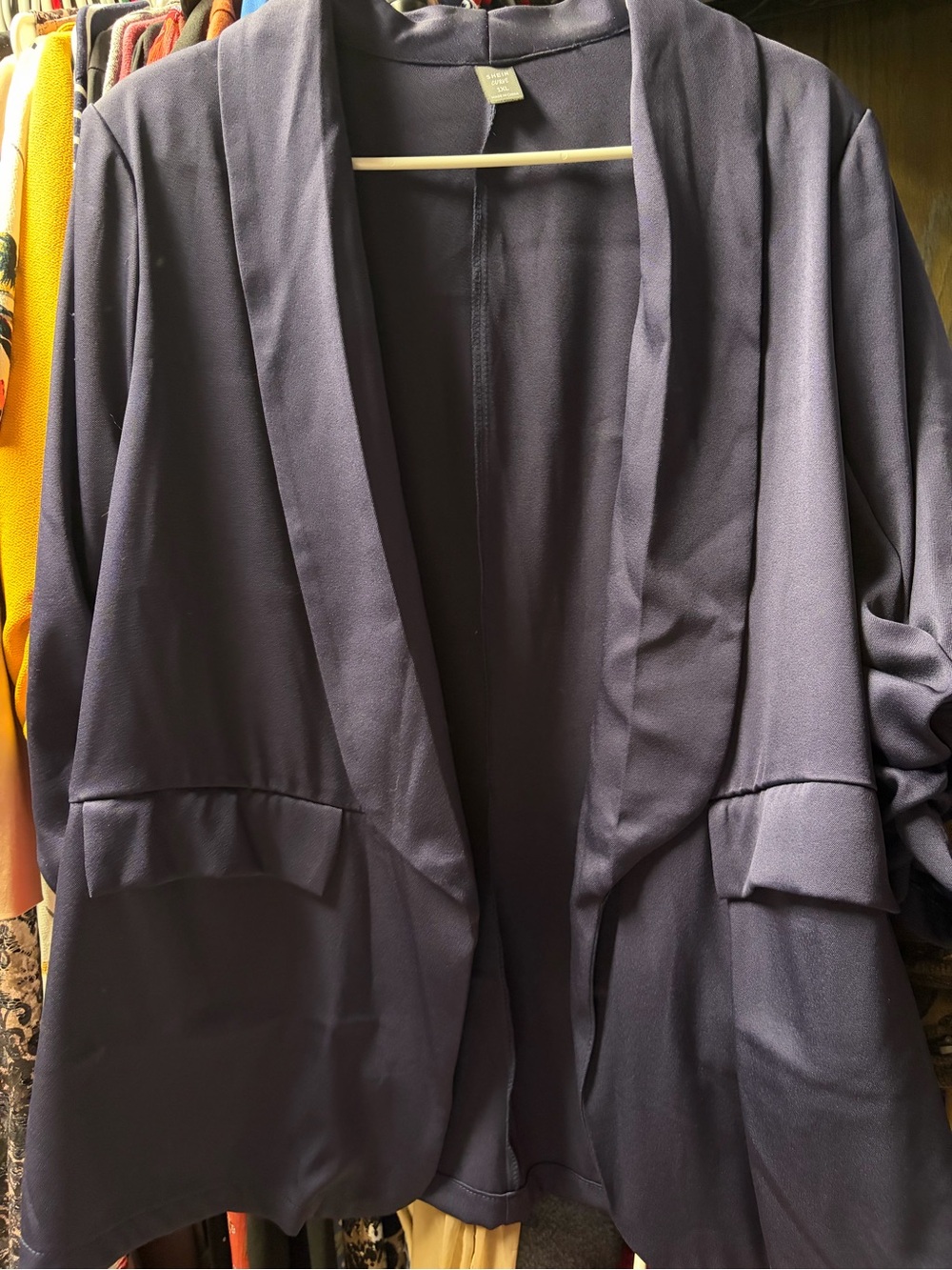 SHEIN Curve Dark Navy Open Front 3/4 Sleeve Jacket